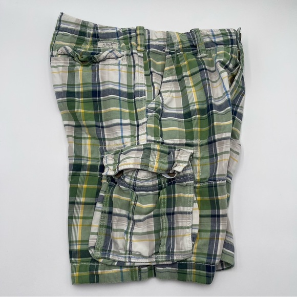 Abercrombie & Fitch Shorts Adult 34 Green Plaid Cargo Pockets Distressed Mens - Picture 5 of 8